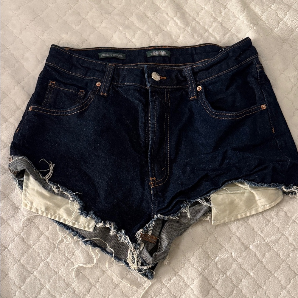Wild Fable Dark Blue Jean Shorts with Frayed Hem